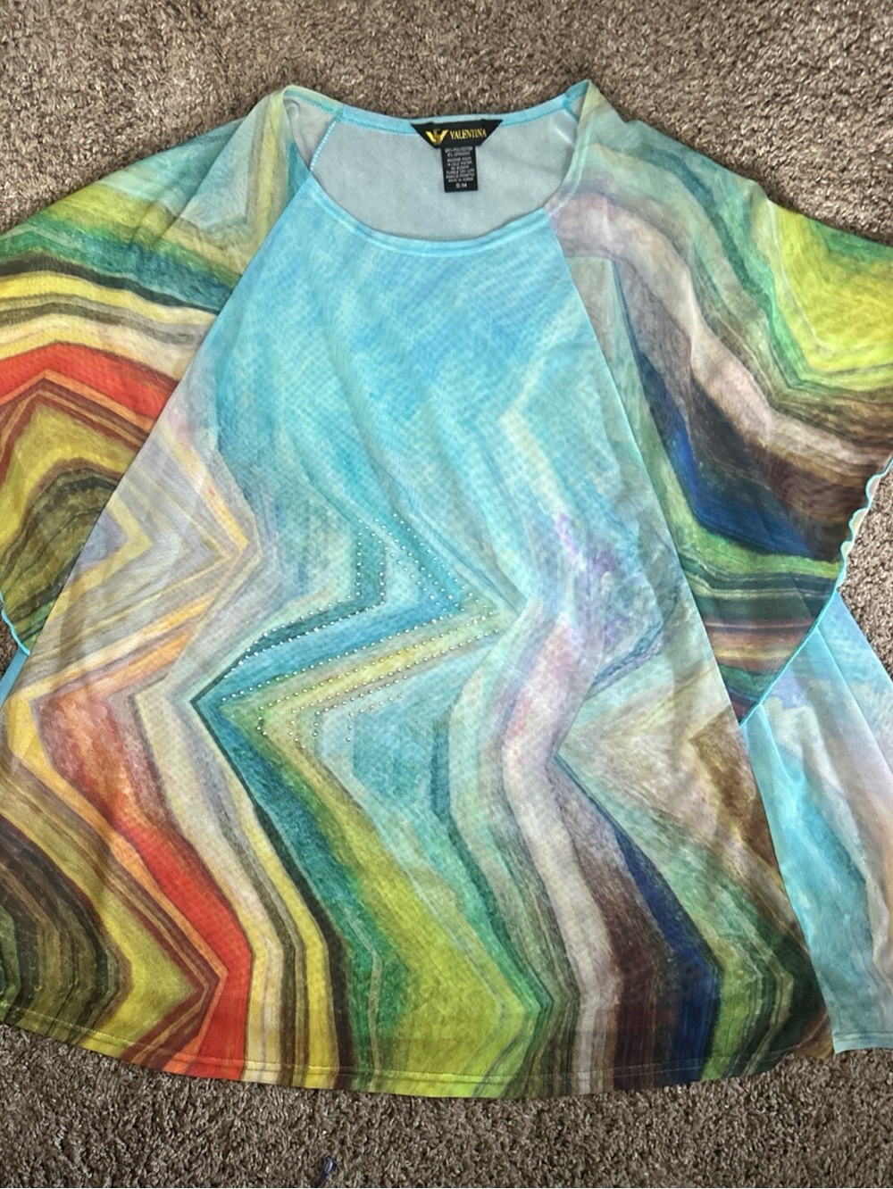 Valentina Multicolor Wave-Print Sheer Tunic Top S/M
